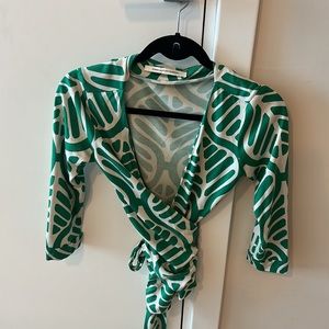 Diane Von Furstenberg Green and White Wrap Top